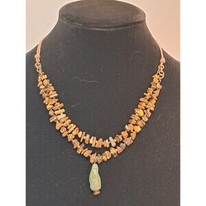 Peyote Bird Tigers Eye Chips African Turquoise Pendant 2 Strand Necklace 18" NWT